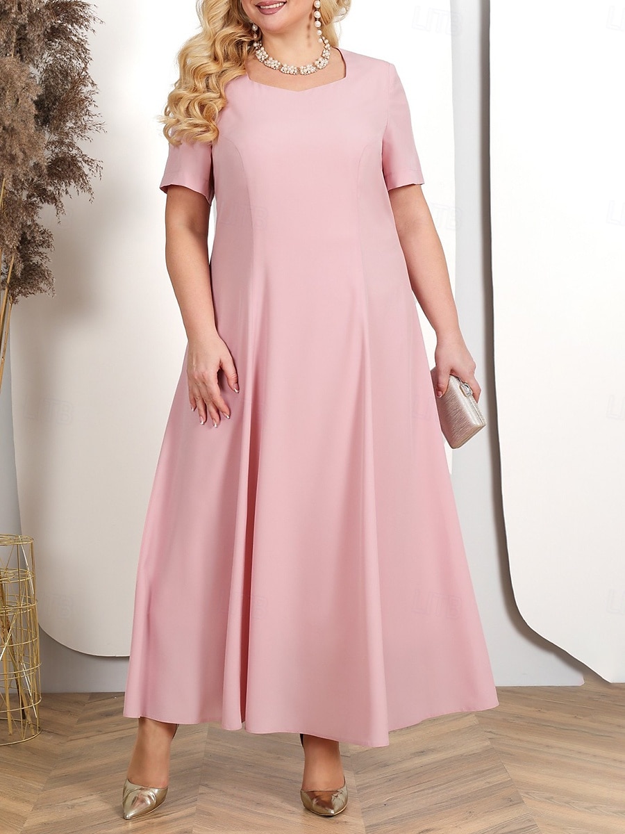 Per donna Taglie Forti Abito Semi-Formale Colore Puro Girocollo Mezza Manica Estate Primavera Elegante Abito Midi Formale Feste Vestito del 2025 a $44.99 –P3