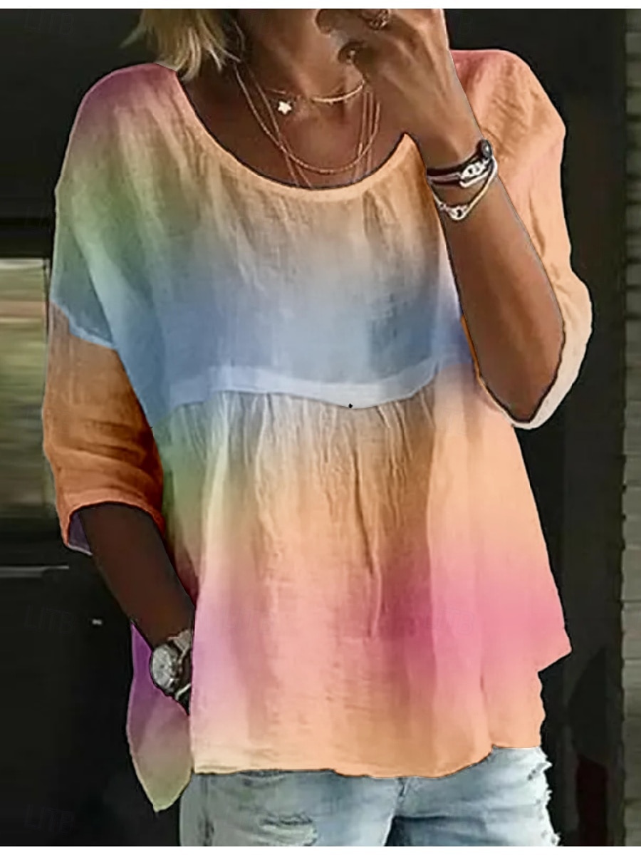 Per donna Blusa Gradiente di Colore Elegante Manica 3/4 Girocollo Top Regolari Quotidiano Ferie Stampato Rosa Blu marino Blu Viola Estate del 2025 a $21.99 –P1