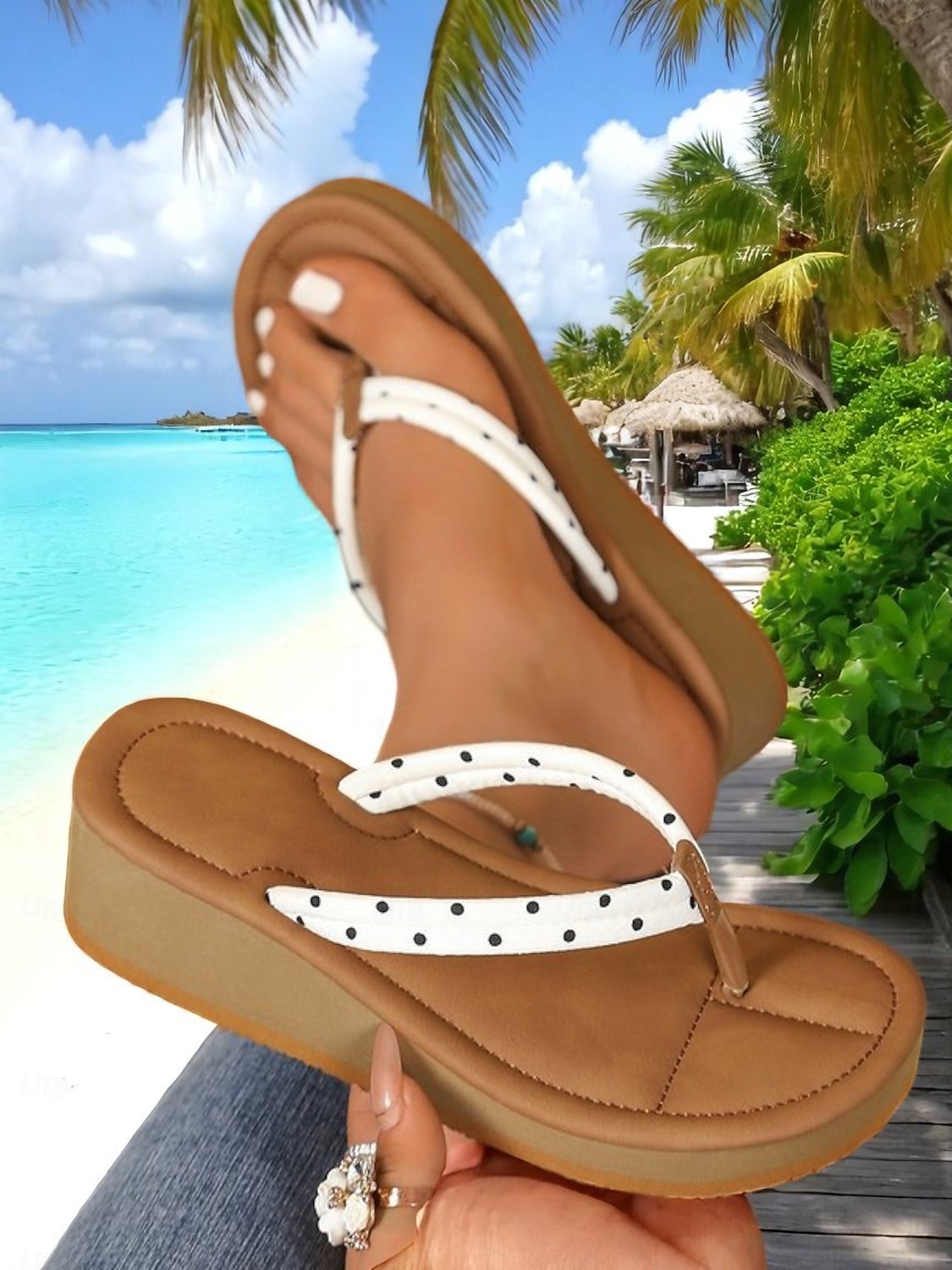 infradito con zeppa a pois da donna – sandali casual da spiaggia per le vacanze estive e le uscite per il tempo libero del 2025 a $24.99 –P3