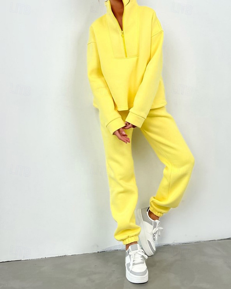 Γυναικεία Φόρμα Αθλητικές Φόρμες Φούτερ με πουλόβερ Τσέπη με φερμουάρ Μονόχρωμο Ρούχα σύνολα Φθινόπωρο Μαύρο Κίτρινο Σπαντέξ Προπόνηση Ένδυση γυμναστικής και άθλησης Τρέξιμο 2026 - $36.99 –P3