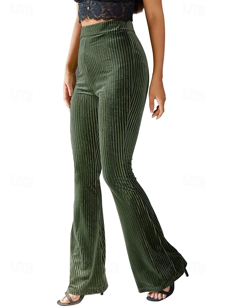 Women's Corduroy Pants Bell Bottom Fashion Streetwear Full Length Natural Plain Elastic Waist Outdoor Comfortable Outdoor Street Weekend claret Deep Green Apricot Grey Fall Regular Fit 2025 - $20.99 –P15
