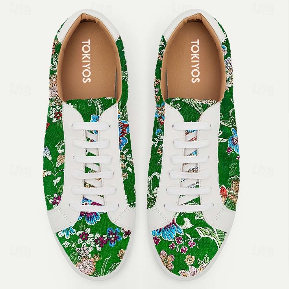 Men's Green Jacquard Fabric Sneakers Comfortable Low-Top Shoes with Floral Pattern Suitable for Casual Walking Daily Wear and Creative Outfits 2025 - $42.99 –P4