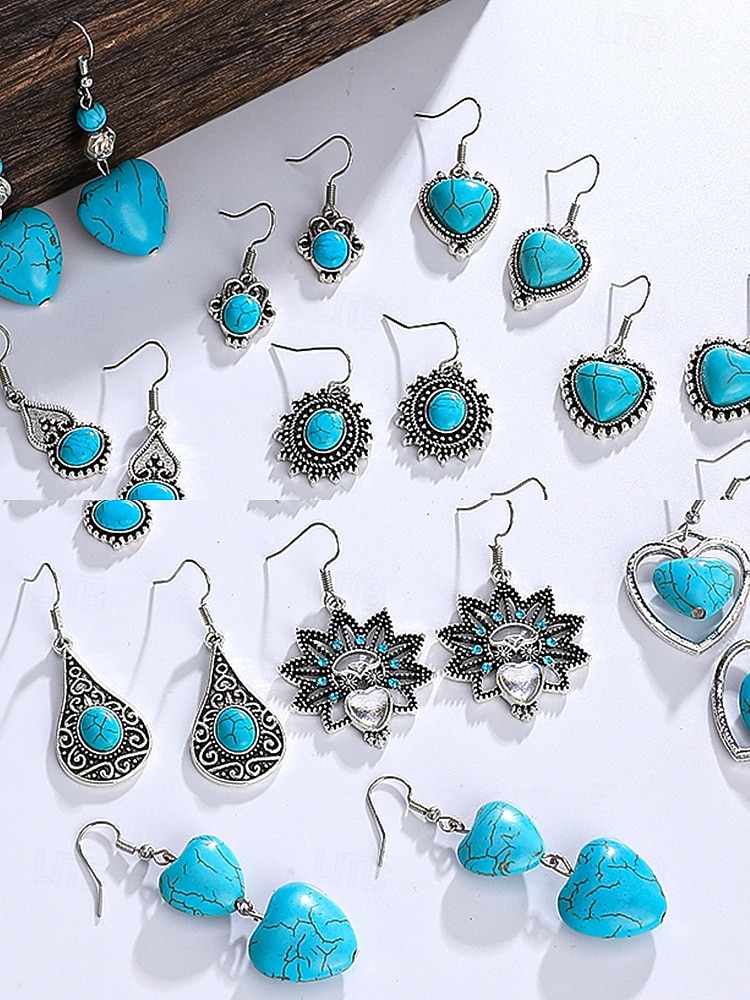 Cercei boho cu inimă turcoaz pentru femei – accente vintage din argint, design cu pietre naturale pentru femei cu spirit liber, ideali pentru festivaluri de muzică, ieșiri casual și cadouri 2026 - $9.99 –P4
