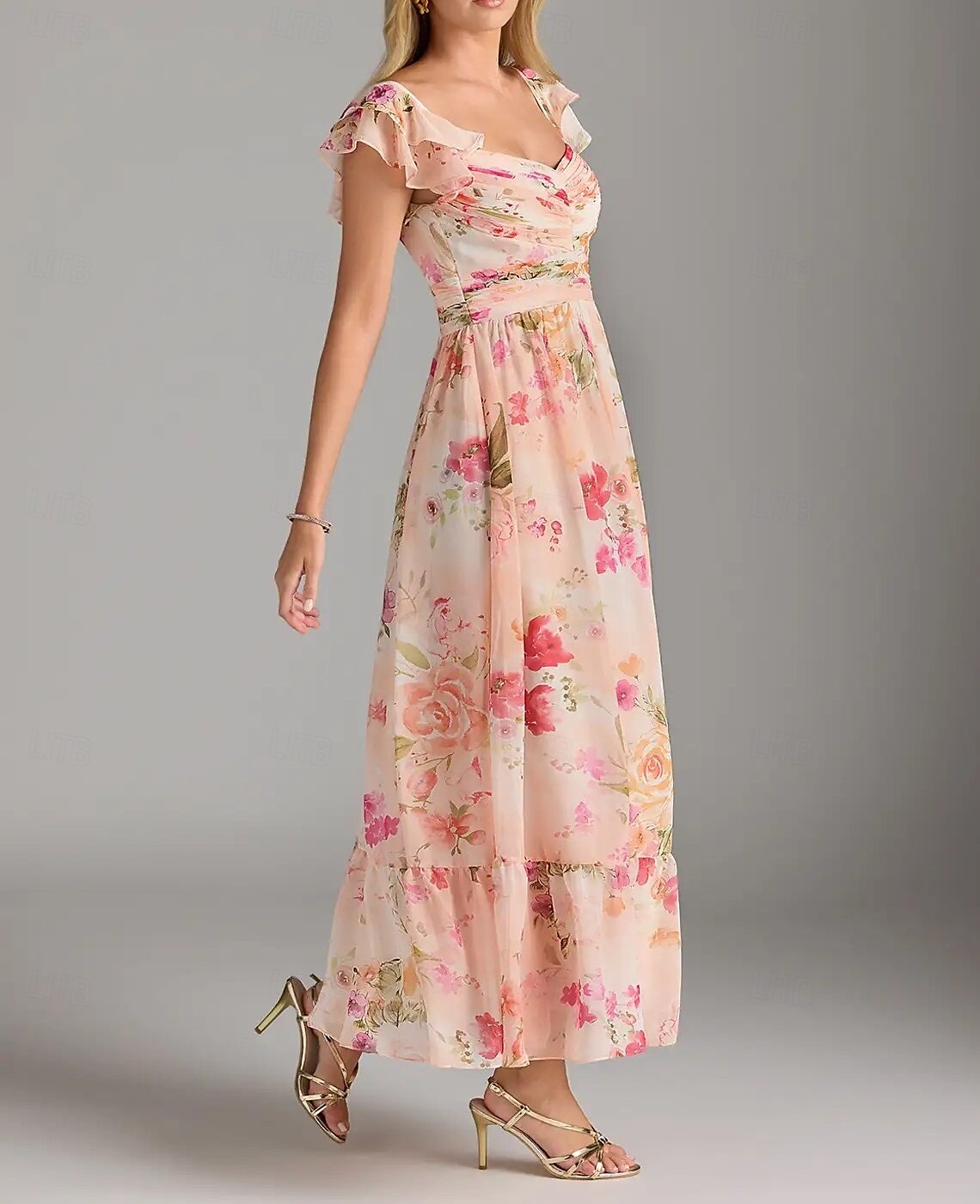 Vestido de Madrinha em A Decote V Sem Mangas Elegante Comprimento do Tornozelo Chiffon com Pregas  Rendas  Pregas de 2025 por $152.99 –P3