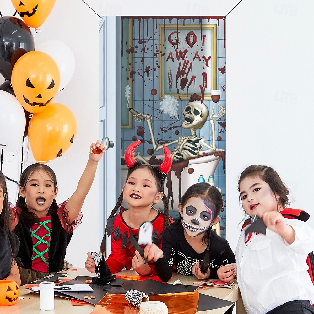 Halloween Türabdeckungen Werwolf Skelett Tür Gobelin Türvorhang Dekoration Kulisse Türbanner für Haustür Bauernhaus Urlaub Party Indoor Outdoor Deko Zubehör 2025 - $13.99 –P7