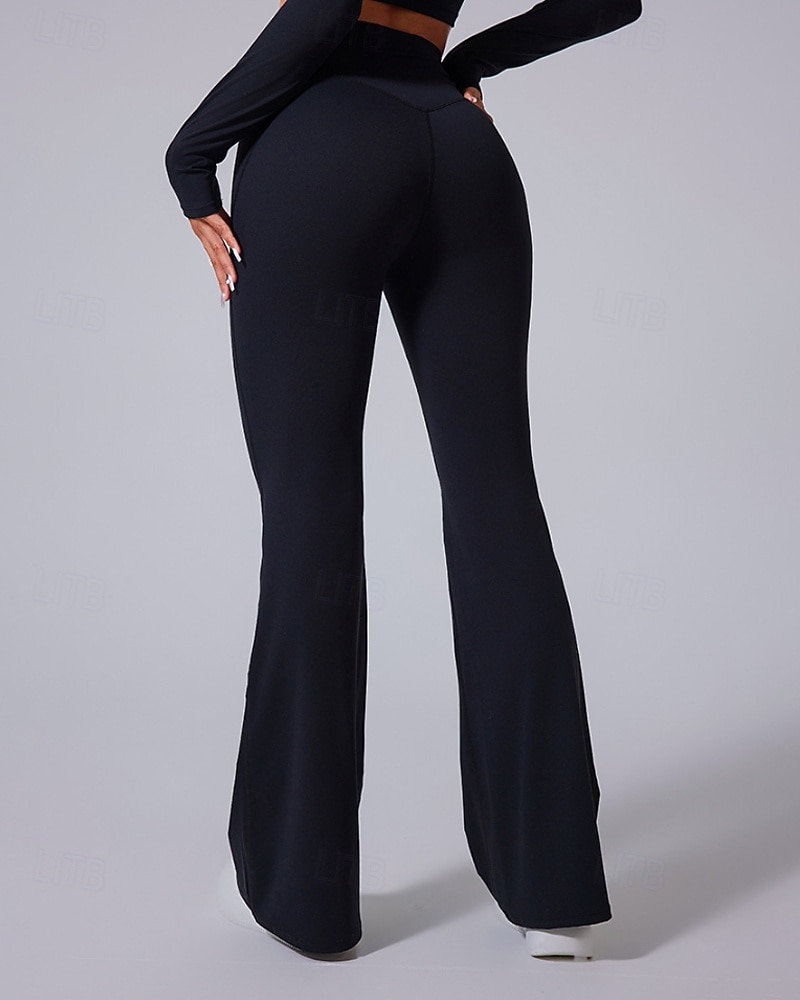 Women's pilates leggings fitness pants sport pants Flared Lightweight Pilates Running Fitness Pants Solid Color Black White Pink Fall Winter Sports Activewear Micro-elastic 2026 - $34.99 –P19
