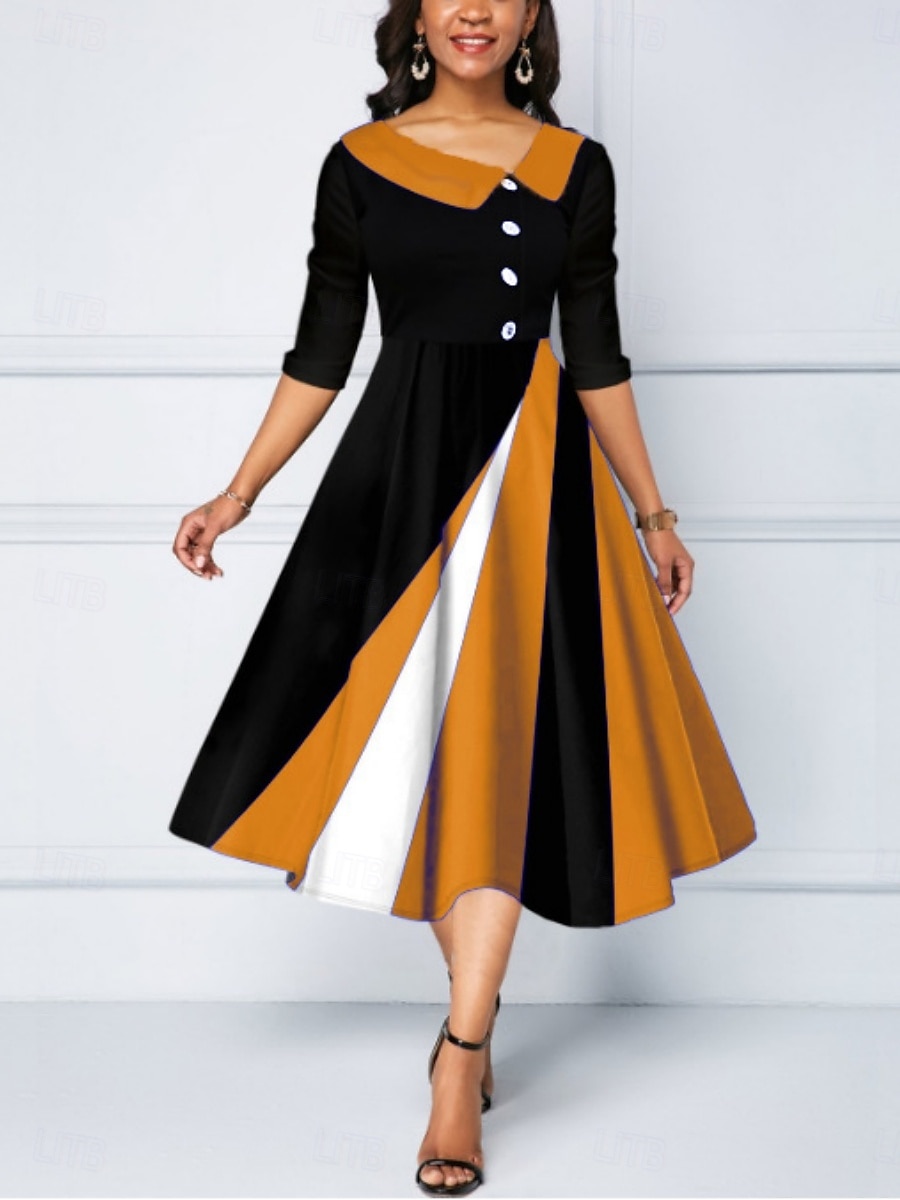 Naisten Midimekko A linjainen mekko Bodycon mekko Puolimuodolliset mekot Toimisto Normaali Geometrinen 3/4 hiha V kaula-aukko Keltainen Viini Sininen Purppura Kesä Syksy 2025 - $31.99 –P6