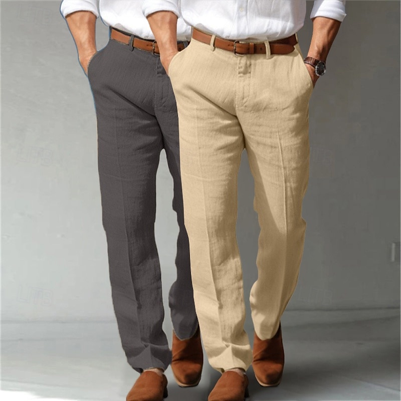 Bărbați Costume Pantaloni de in Pantaloni Pantaloni de vară Buzunar frontal Picior drept Simplu Confort Respirabil Lungime totală Oficial Afaceri Concediu Modă De Bază Negru + Gri deschis Albastru 2025 - AU $55.19 –P11