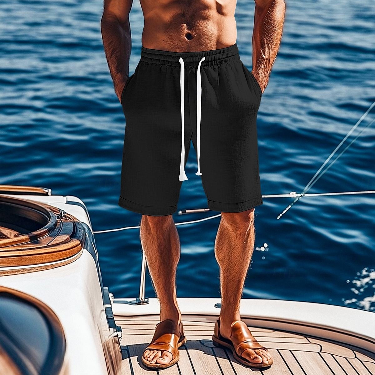 Per uomo Shorts Shorts di Lino Pantaloncini Estivi Shorts da Spiaggia Tasca Coulisse Elastico in vita Semplice Comodità Traspirante Lunghezza al ginocchio Vacanza Ferie Spiaggia Vacanza Hawaiano Nero del 2025 a $21.99 –P12