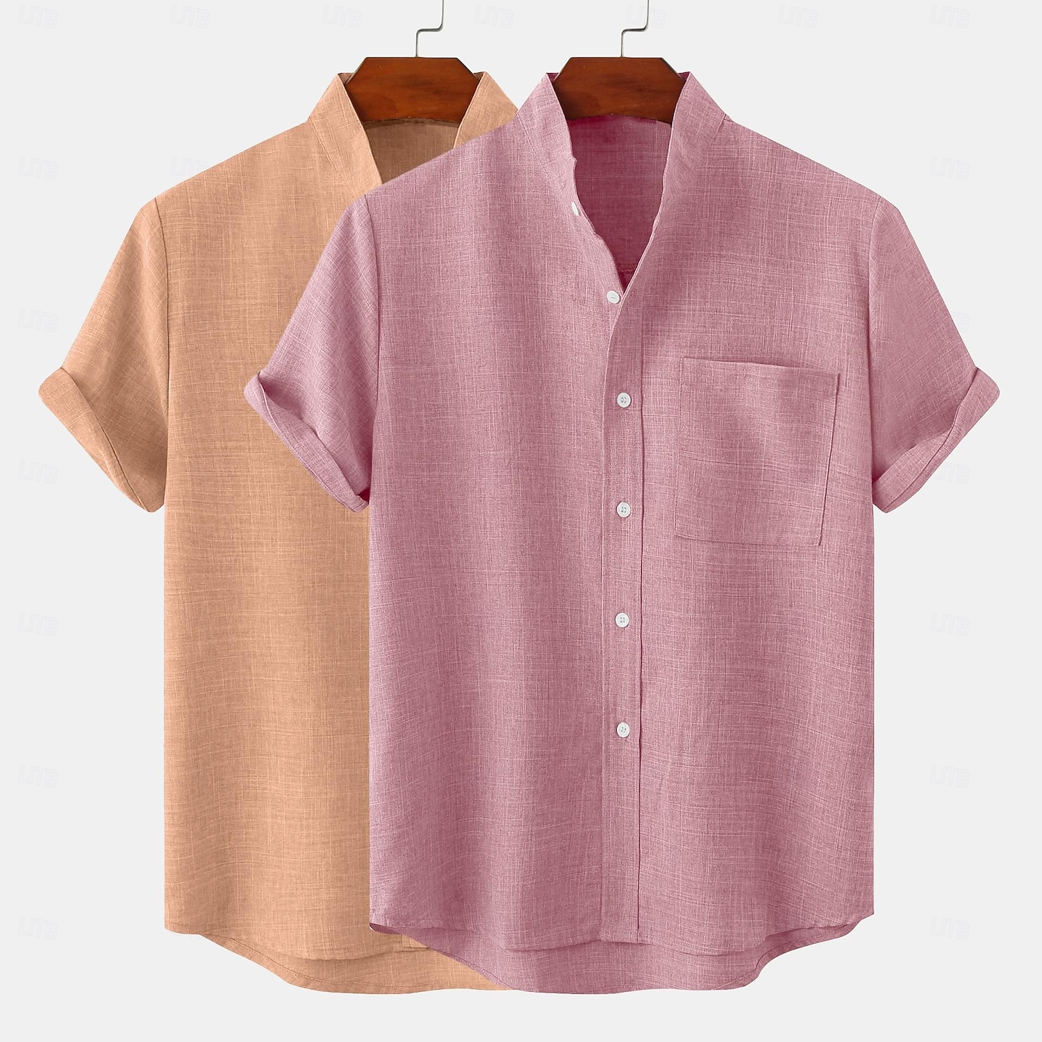 Men's Linen Shirt Band Collar Shirt Summer Shirt Beach Wear Casual Shirt Plain Vacation Casual White+Yellow Pink+Yellow White+Green Gray+Pink Short Sleeve Mandarin Collar Summer Spring & Summer 2025 - $27.99 –P9