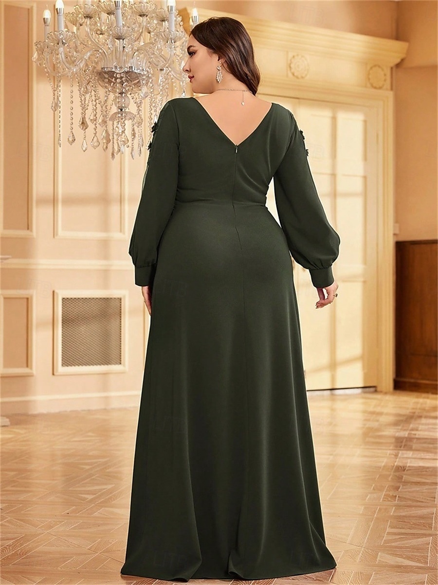 A-vonalú Plus Size Ruhák Elegáns Görbületű Ruha Formális Esküvő Padló Hosszú Hosszú Ujjú V Nyakú Chiffon Gyöngyökkel 2025 - $109.99 –P18
