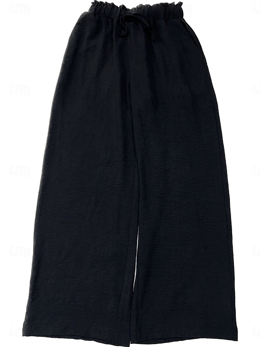 Per donna Gamba larga Chinos Moda Essenziale Casual Lungo Vita Alta Semplice Tasca Fascia Elastica Comodo Morbido Confortevole Micro-elastico All'aperto Streetwear Nero Rosa Cachi Verde militare del 2025 a $22.99 –P7