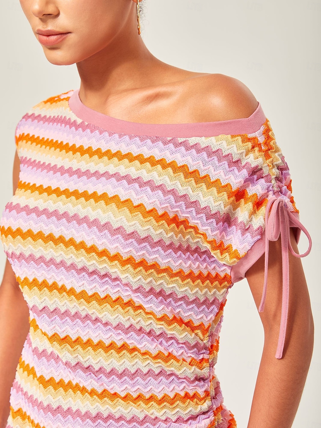 miniabito arancione elasticizzato in maglia arricciata del 2025 a $68.99 –P7