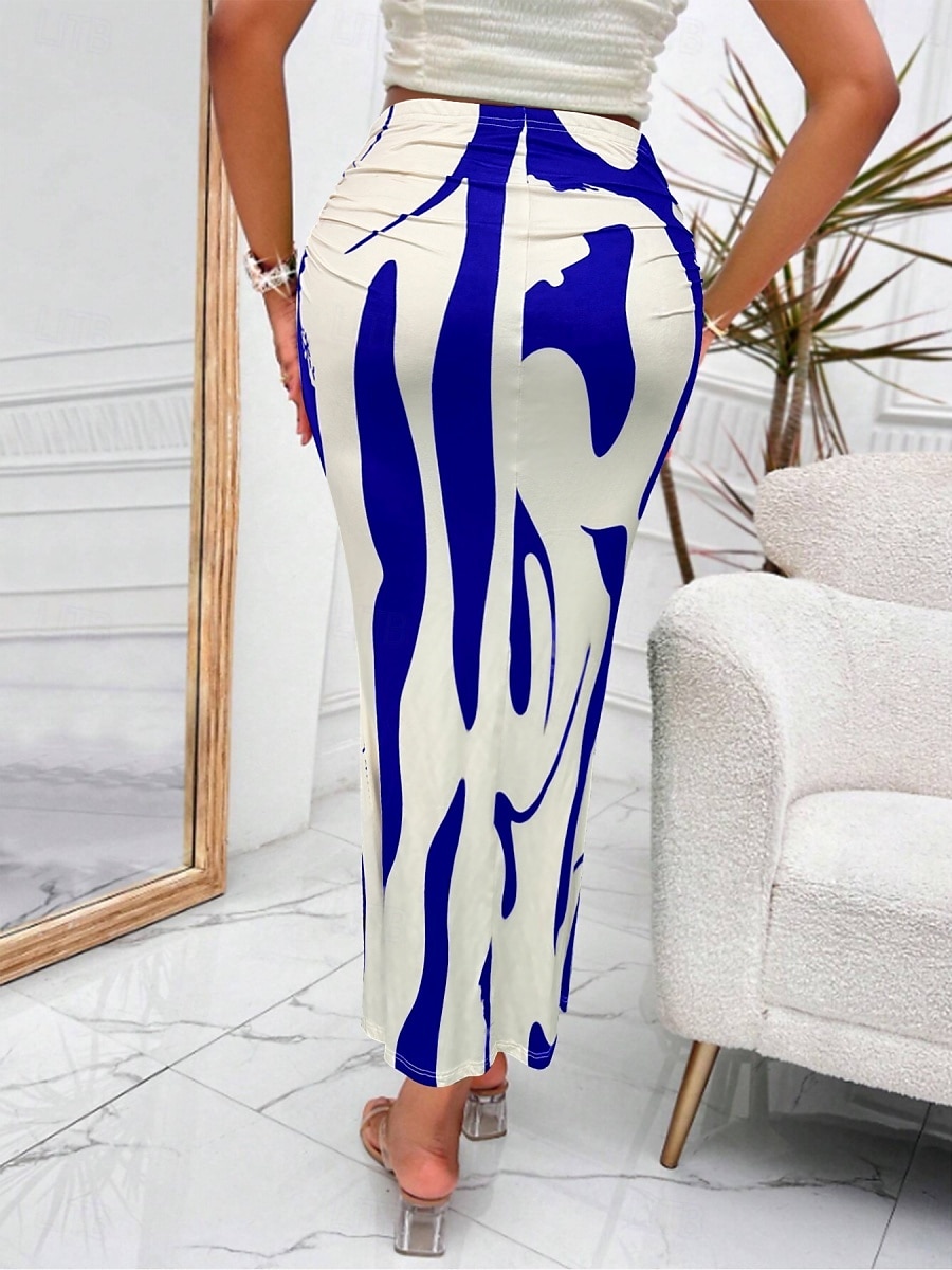 Women's Skirt Bodycon Fashion Casual Maxi High Waist Skirts Floral Print Stretchy Street Daily Blue Fuchsia Apricot Coffee Summer Polyester 2025 - $13.99 –P13