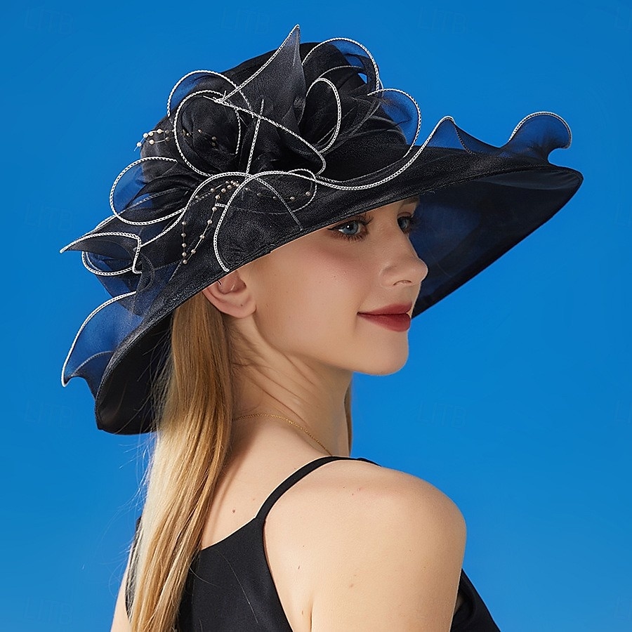 Hatter organza Solhatt Formell Bryllup Aftenselskap Te Fest Hesteløp Elegant Årgang Med Blomster Hodeplagg Hodeplagg 2025 - $15.49 –P7