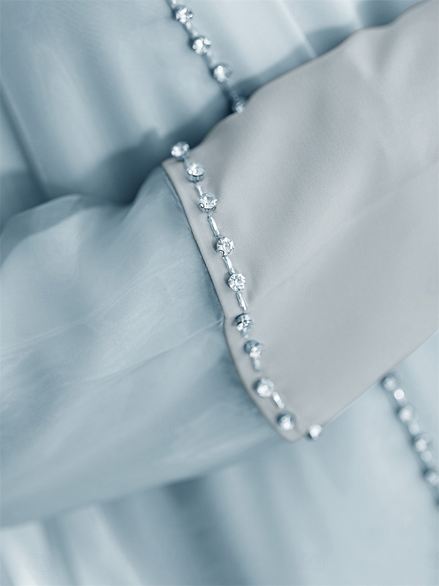 Zweiteilig A-Linie Brautmutterkleid Formell Elegant Einfach luxuriös U-Boot-Ausschnitt Bodenlang Satin Organza Langarm mit Kristalle 2025 2025 - $139.99 –P2