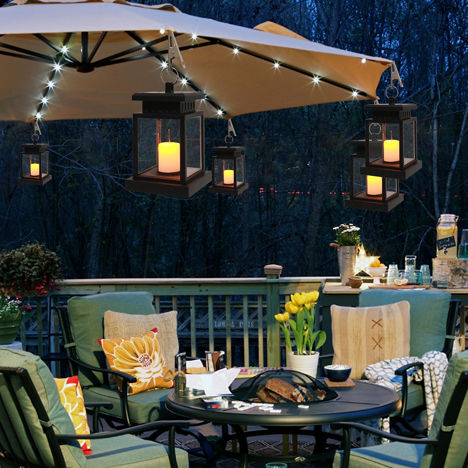 Lanterne solari da esterno impermeabili da giardino, appese, con fiamma tremolante, a LED, senza candele, luci ad energia solare per decorazioni da giardino, tavolo, ombrellone da patio. del 2025 a $15.99 –P8