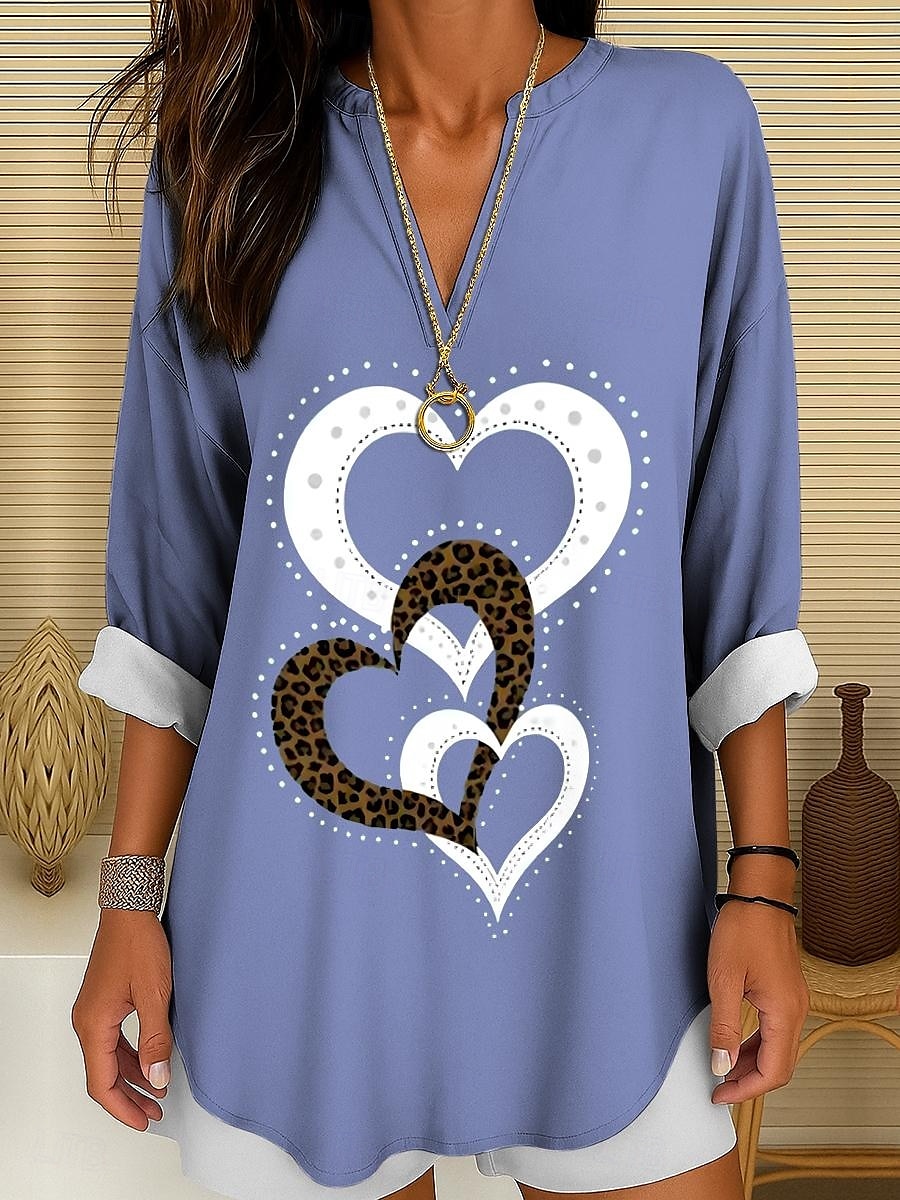 Women's Blouse Linen Like Breathable Lightweight Tunic V Neck Long Sleeve Boho Casual Tops Heart Graphic Geometric Elegant Stylish Regular Tops Daily Print Black White Yellow Red Blue 2026 - $32.99 –P7