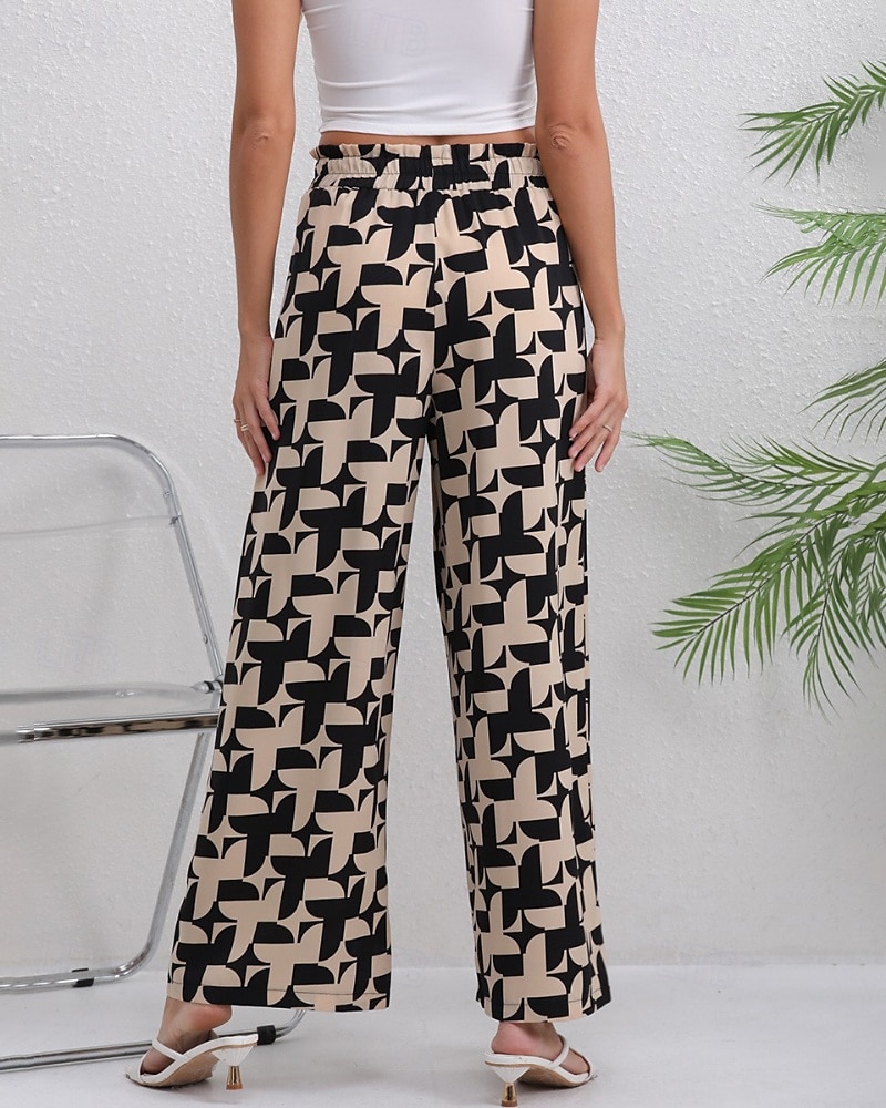 Dam Brett skaft Byxor Streetwear Ledigt Fullängd Naturlig Geometrisk Tryck Elastisk dragsko-design Bekväm Utomhus Semester Streetwear Svart Mörk marin Höst Normal 2025 - $17.99 –P4