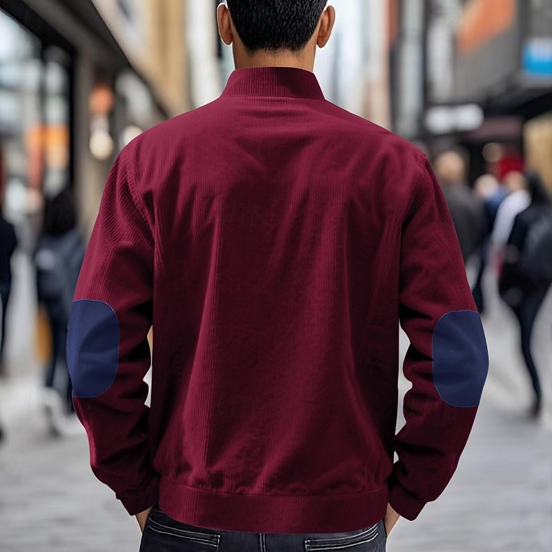 Men's Lightweight Jacket Corduroy Jacket Casual Jacket Vacation Daily Pocket Spring Fall Color Block Fashion Classic Stand Collar Regular Apricot Black White Yellow Wine Jacket 2025 - $29.99 –P14