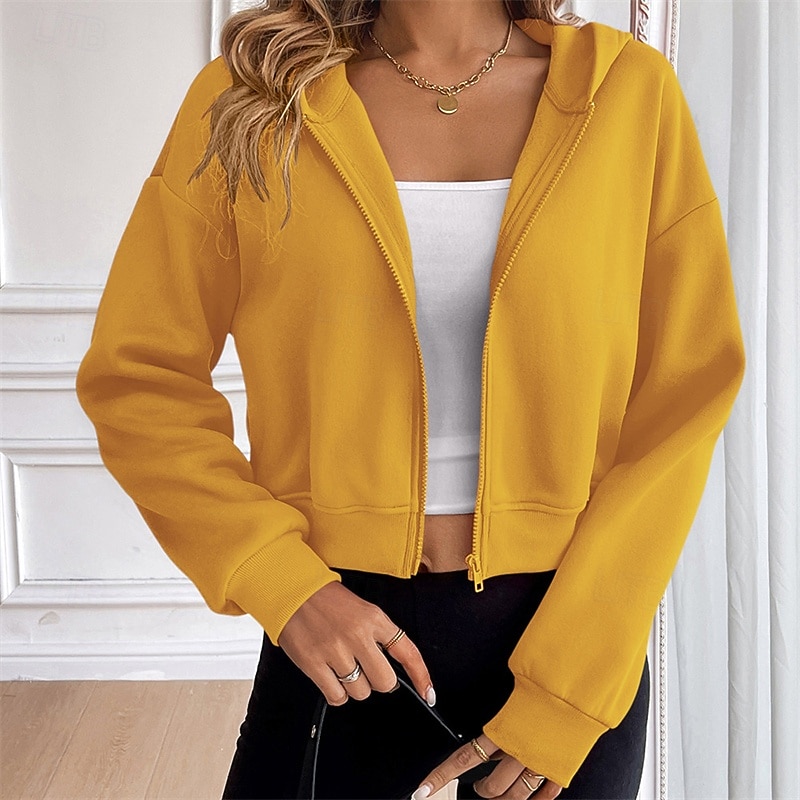 Mulheres Moletom com zíper Jaqueta com capuz Bolso Com Zíper Manga Longa Blusas Roupa Esportiva Outono Cor Sólida A Prova de Vento Roupa de esporte Roupas Esportivas Branco Amarelo Azul Real de 2025 por $16.49 –P5