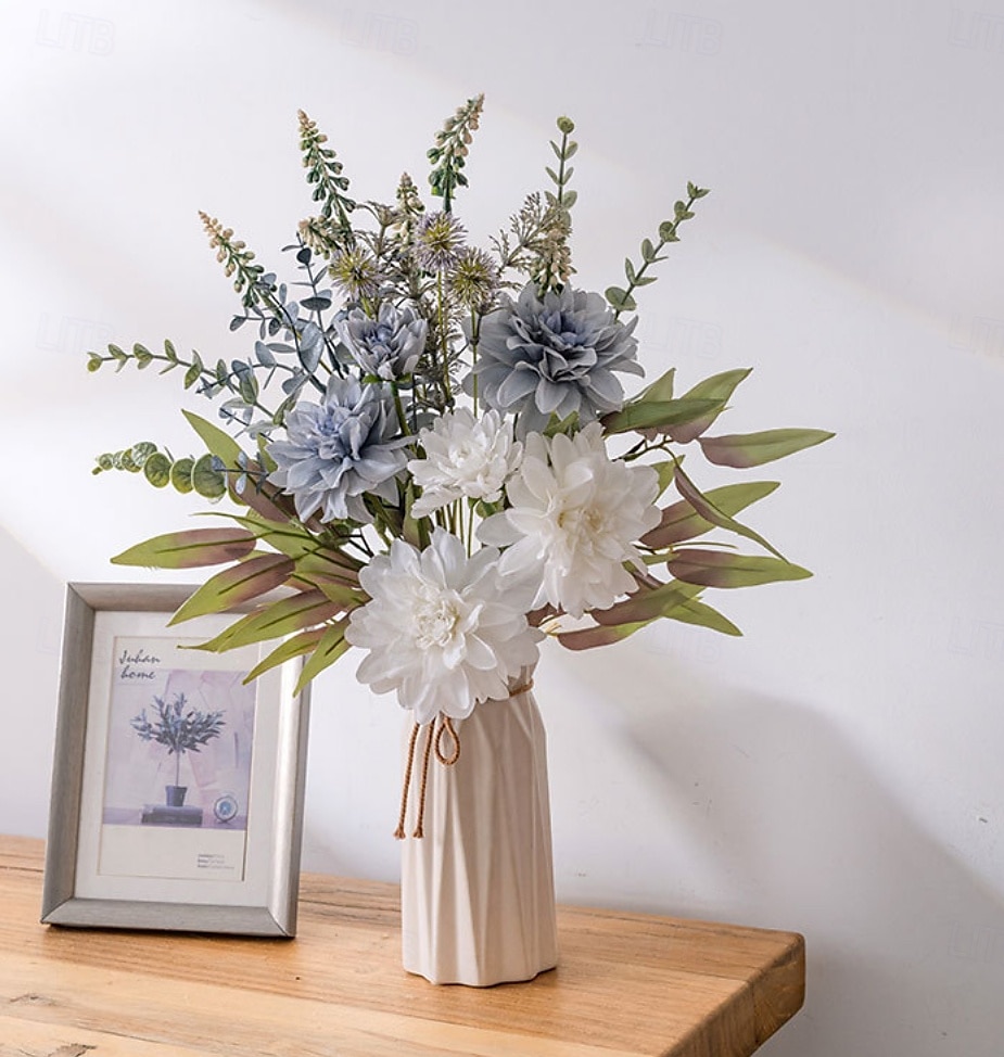 1 bunt kunstig dahliablomsterbukett, falsk grønnsaksblomster til bryllupsdekorasjon, realistisk imitert blomsteroppsats til hjemmet, arrangementet, festens midtpunkt 2025 - $23.99 –P2