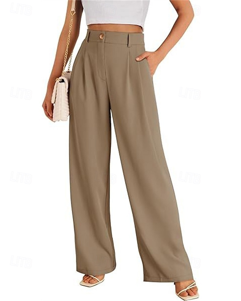 Dam Brett skaft Byxor Streetwear Ledigt Fullängd Hög midja Ensfärgat Ficka Mateial som andas Mjuk Microelastisk Semester Gata Dagliga kläder Svart Röd Brun Kaki Vår Höst Normal 2025 - $19.99 –P10