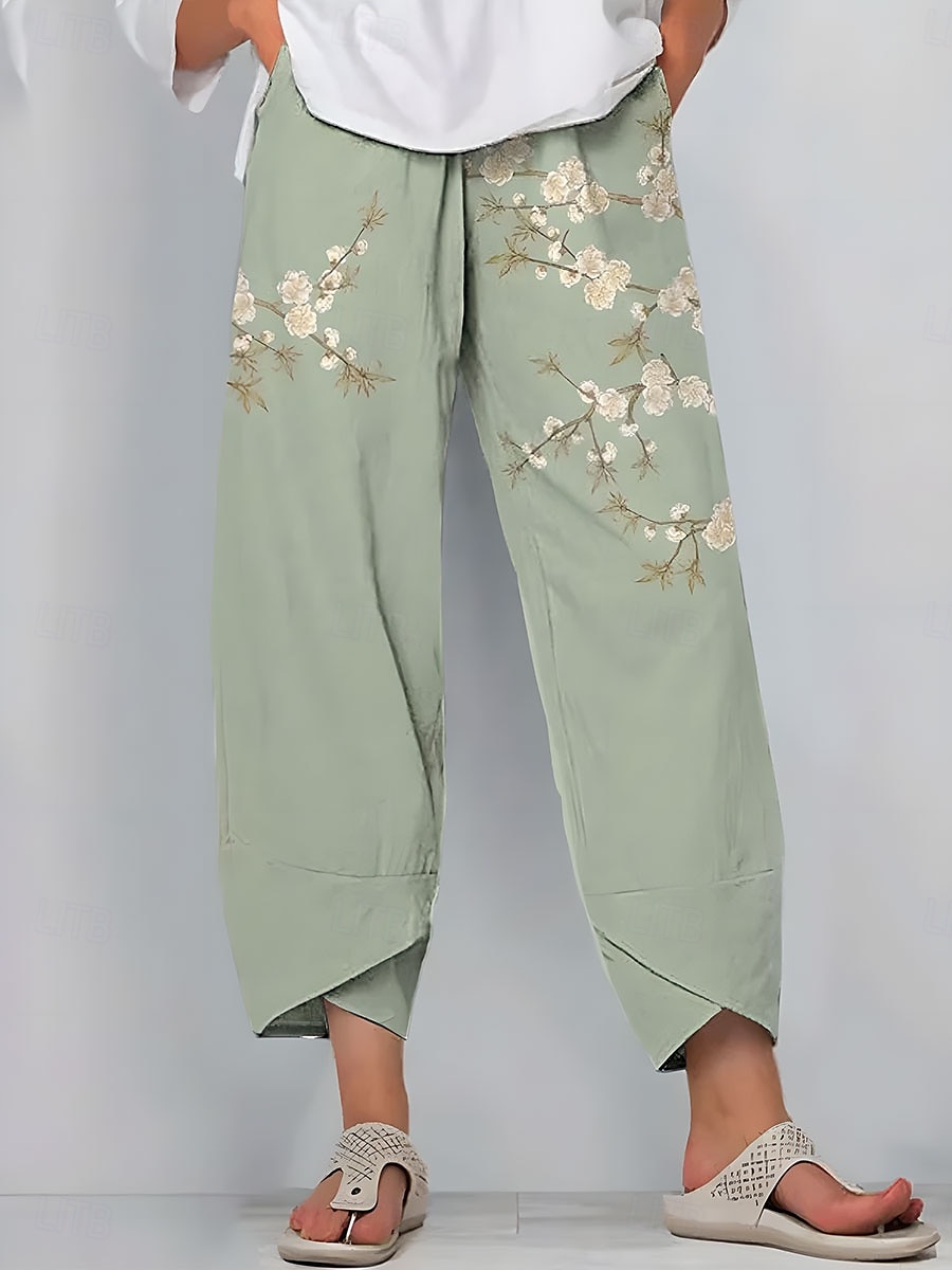 Femmes Jambe large Chinos Pantalons Amples ancien Basique Occasionnel Longueur cheville Taille haute Fleuri Graphique Patchwork Cordon de serrage Impression Respirant Non Elastique Extérieur Vacances de 2025 ? $20.99 –P1