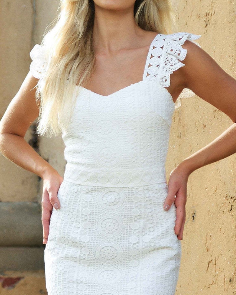 Per donna Abito Midi Abito Bianco Abito in Pizzo Moda Moderno All'aperto Vacanza Ferie Vestibilità regolare Semplice Senza Maniche Scollo a V Bianco Estate del 2025 a $31.99 –P15