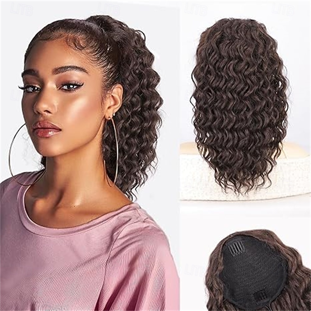 Extensie de coadă de cal neagră de 14 inch, coadă de cal creță cu șnur, pentru femei, coadă de cal falsă cu clips, extensii de păr sintetice crețe, coadă de cal 2025 - $21.99 –P4