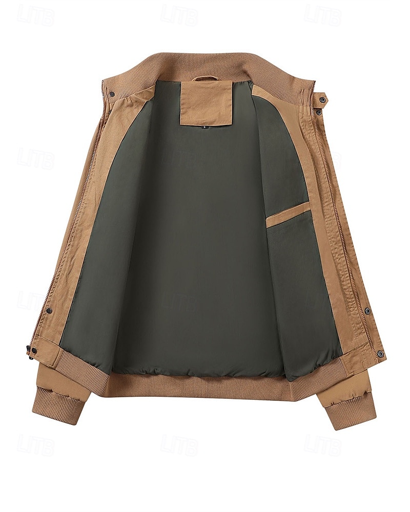 Pánské Trucker bunda Nákladní bunda Neformální bunda Dovolená Denní Kapsy Jaro Podzim Bez vzoru Módní Klasické Stojáček Standardní Černá Khaki Armádní zelená Saka 2025 - $53.99 –P4