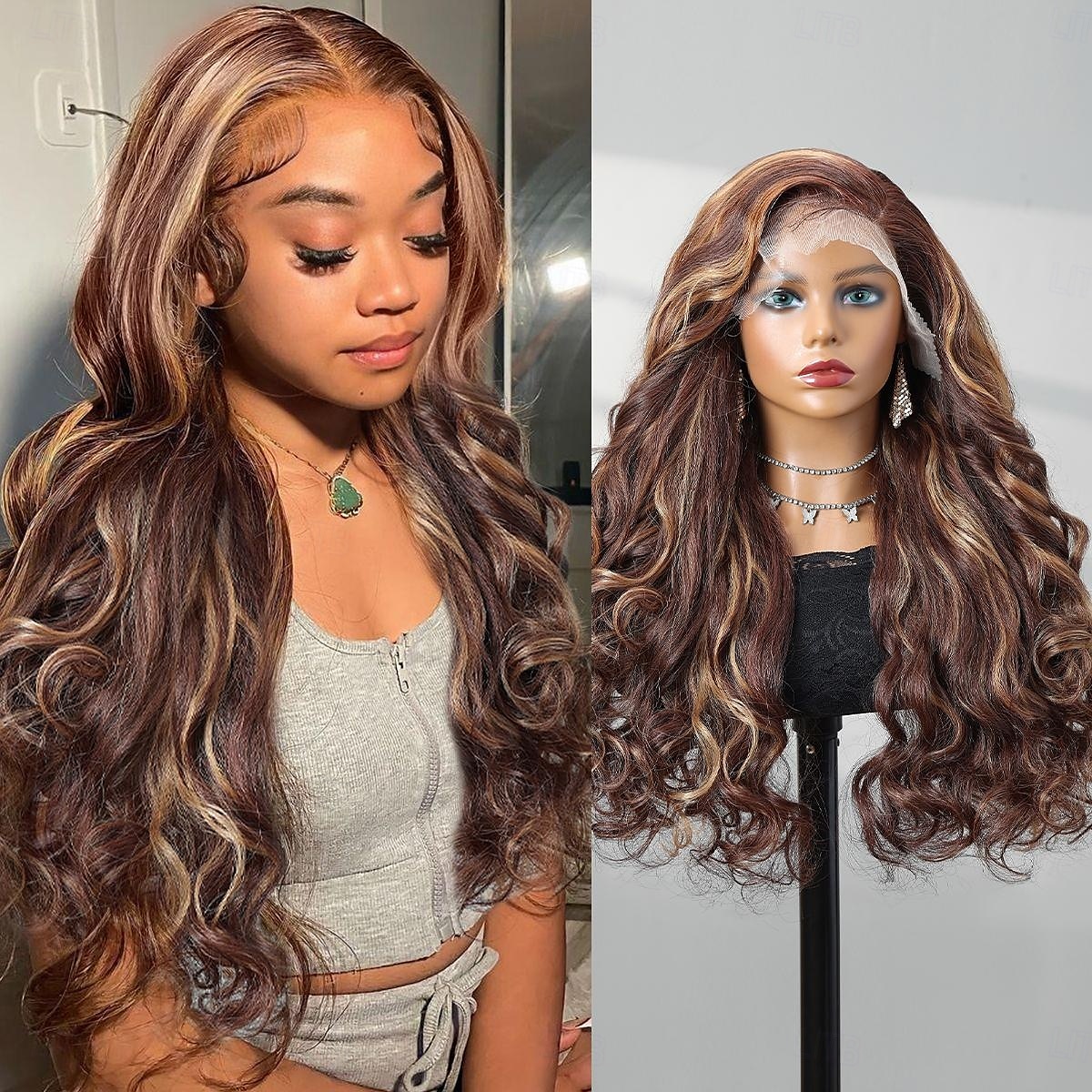 Peruca sintética Deep Curly Estilo 22 polegada Multi Cores Parte do meio 13x4 Lace Front Peruca Mulheres Peruca Castanho Escuro de 2025 por $71.99 –P1