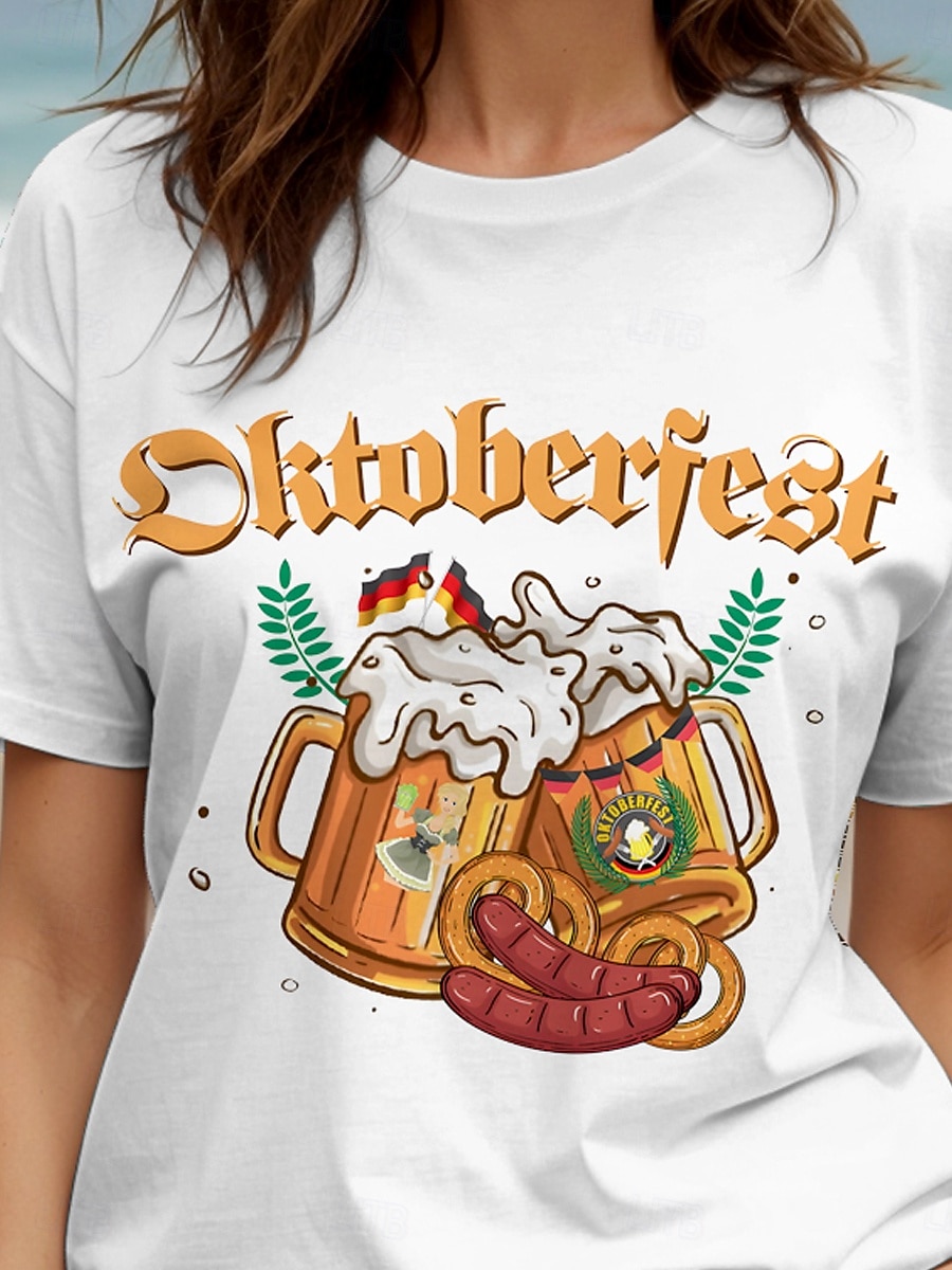 Fête d'Octobre Femmes T-shirt Graphique Lettre ancien Élégant Classique Manche Courte Col ras du cou Col rond Hauts Réguliers Quotidien Week-end Imprimé Noir Blanche Jaune Rouge Bleu Été Printemps de 2025 ? $19.99 –P3