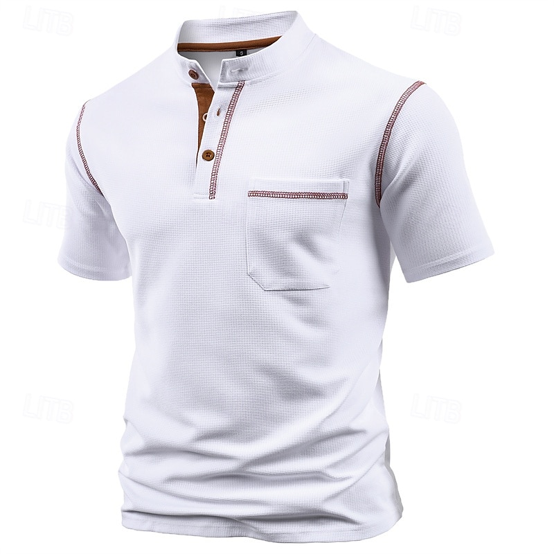 Per uomo Maglietta Maglia Henley Camicia a Maniche Corte Manica Corta Henley Estate Blocco di colori Moda Designer Essenziale Patchwork Tasca Vacanza Streetwear Uscire Vinaccia Nero Bianco Maglietta del 2025 a $15.99 –P4