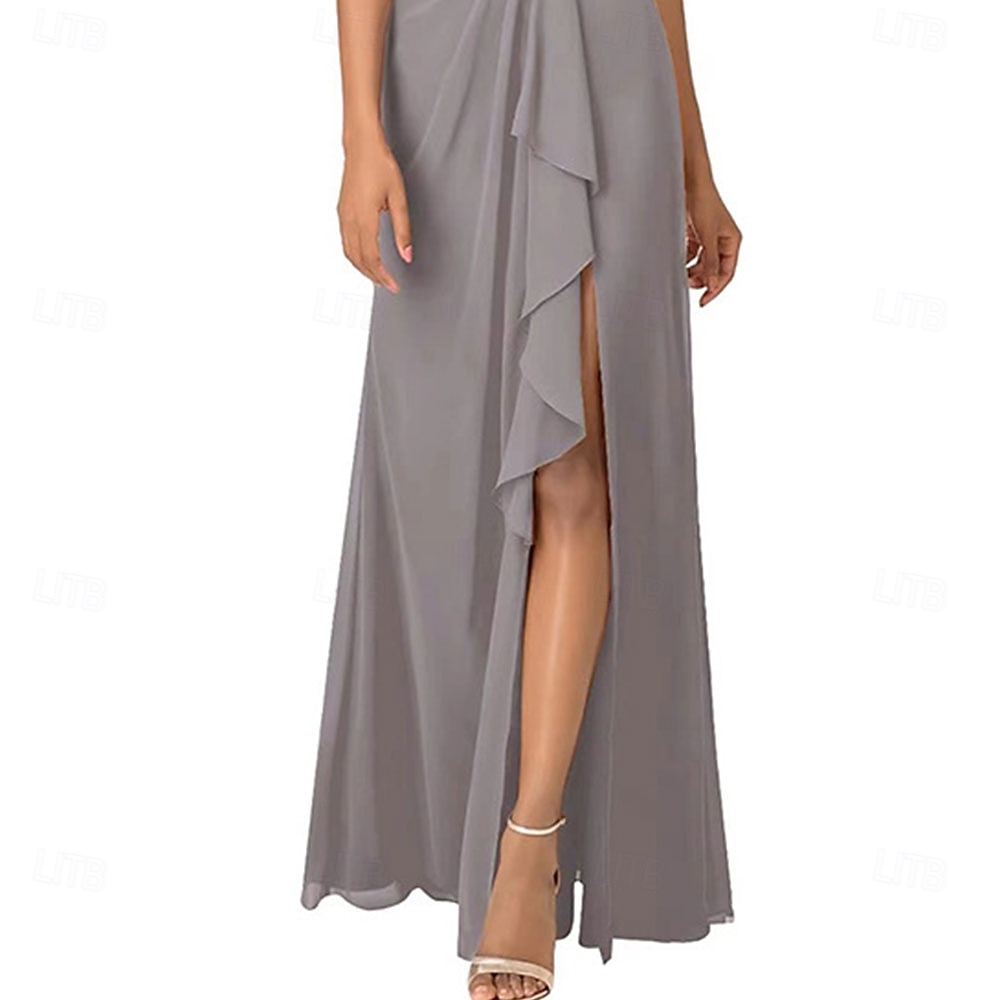 A-Line Mother of the Bride Dress Elegant Simple V Neck Asymmetrical Chiffon Short Sleeve with Pleats 2025 2025 - $119.99 –P2