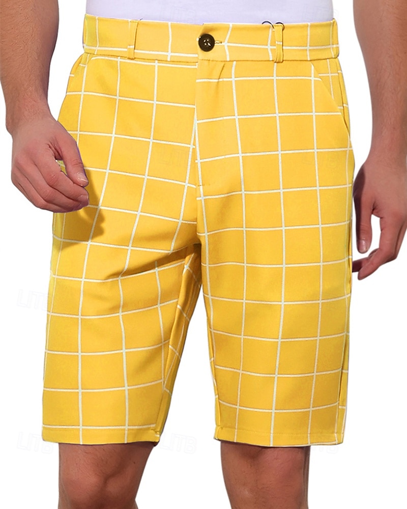 Herre Dress Shorts Burmuda shorts Arbeidshorts Lomme Geometrisk Komfort Pustende Knelengde utendørs Virksomhet Mote Fritid Svart Gul 2026 - $24.99 –P1