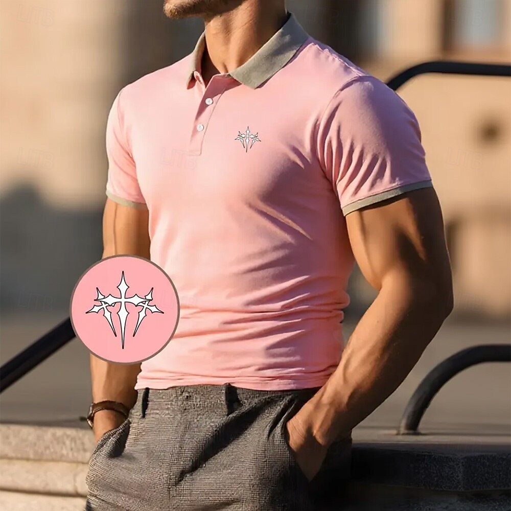 Men's Graphic Polo Short Sleeve Turndown Vacation Casual Daily Business Athleisure Casual Daily Buttons Summer Pink Red Navy Blue 2025 - $20.99 –P2