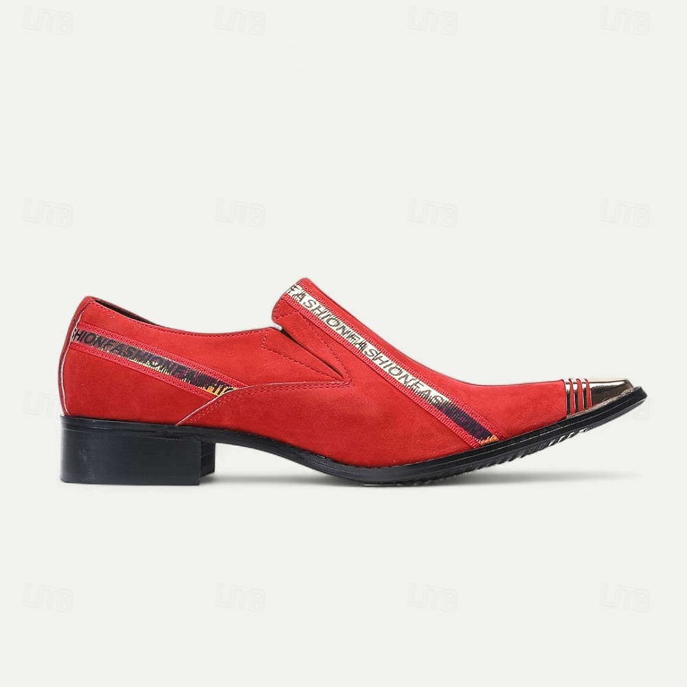 Men's Red Slip-On Leather Boots with Gold Tip Unique Printed Stripes–Modern Western Boots for Casual, Everyday Wear 2025 - $119.99 –P5