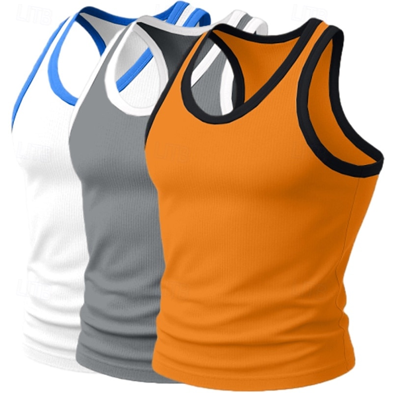 3-teiliges Herren-Tanktop, Unterhemd, ärmellos, Unterhemd, Unterhemd, ärmellos, U-Ausschnitt, Rundhalsausschnitt, Sommer, Farbblock, Pit-Streifen, Modedesigner, sportliches Tanktop 2025 - $25.99 –P7