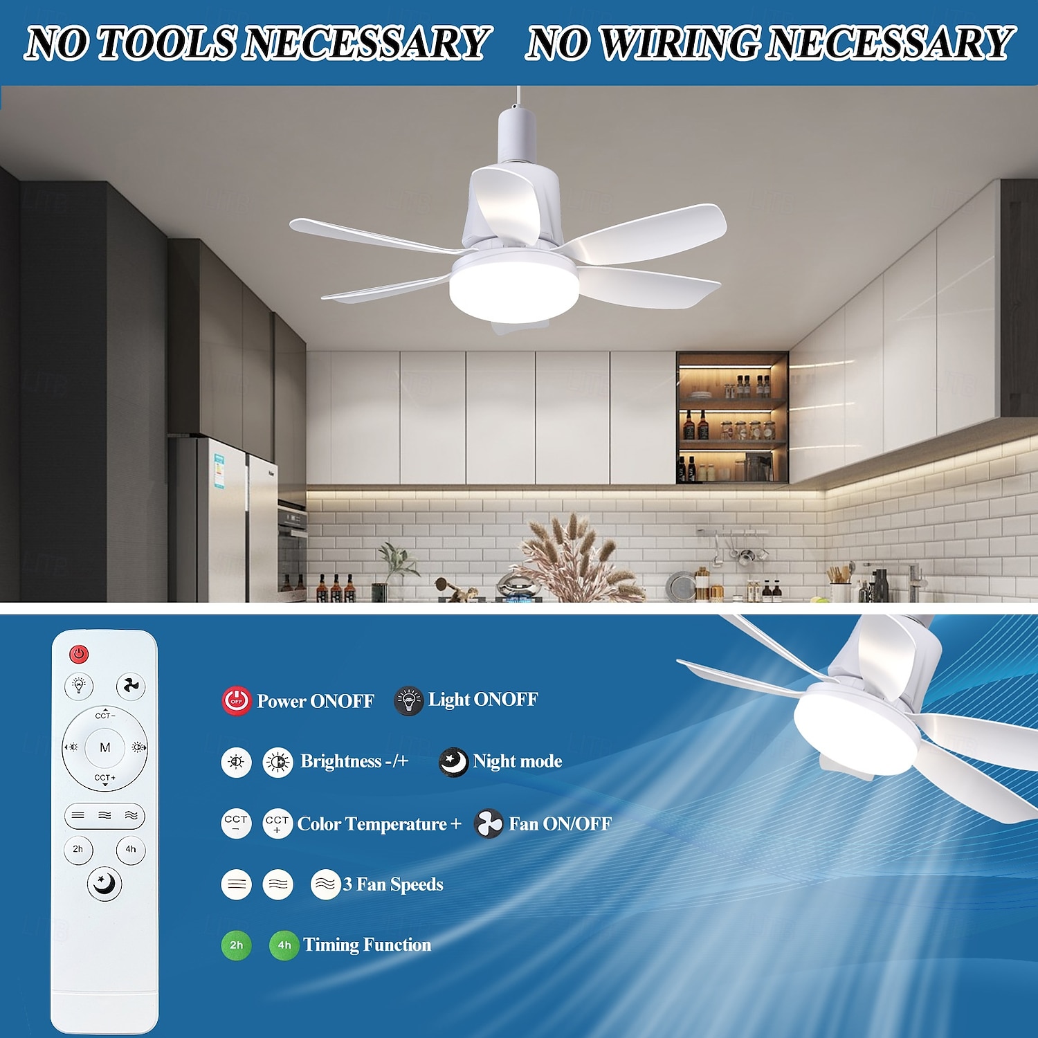 1 moderner Deckenventilator-Kronleuchter mit intelligenter Fernbedienung, E27-Schraubsockel – einfach zu installieren, starker Wind für Wohnzimmer, Schlafzimmer, Arbeitszimmer, Küche, Werkstatt, 2025 - $50.99 –P6