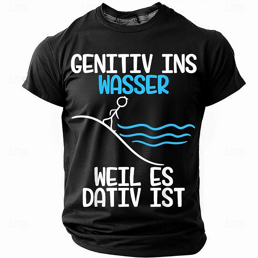 Męska śmieszna koszulka T-shirt z dowcipem o niemieckiej gramatyce - Genitiv Ins Wasser Weil Es Dativ Ist Koszulka z krótkim rękawem 2026 - $19.49 –P3