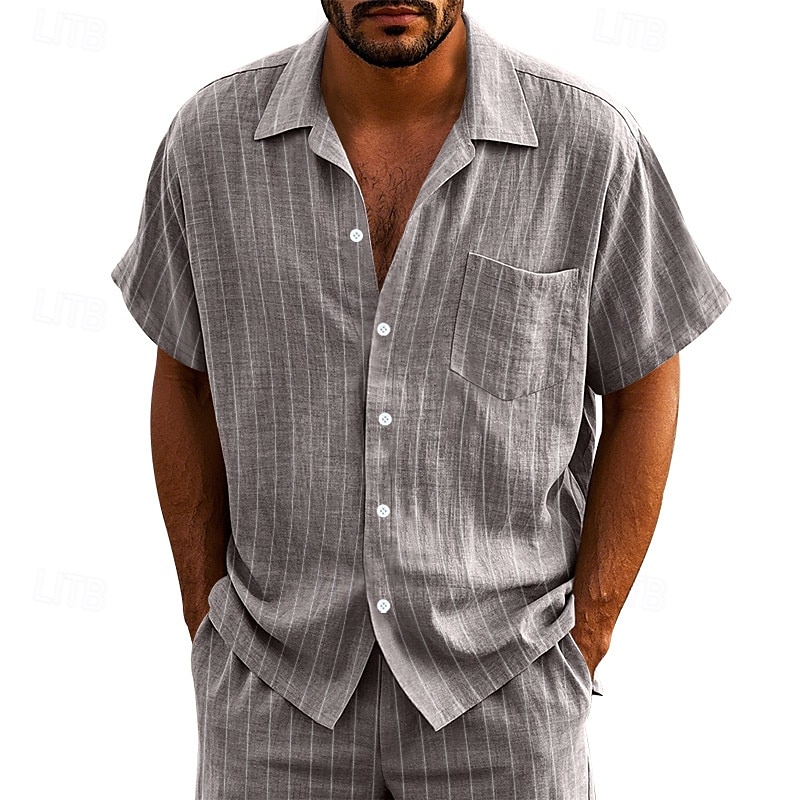 Per uomo Camicia Camicia di lino Camicia casual Camicia con Bottoni Camicia di cotone A righe Vacanza Streetwear Nero Bianco Blu marino Cachi Manica Corta Collo ripiegato Estate Abbigliamento del 2025 a $21.99 –P12