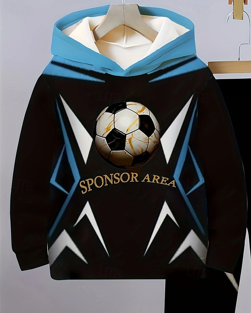 Pojkar 3D Fotboll Huvtröja & träningsbyxor Set Sportdräkt Träningsoveraller Långärmad Vår Höst Dagligen Grundläggande Ledigt Barn 4-12 år Huva Utomhus Semester Sport Skräddarsydd passform 2025 - $26.99 –P3