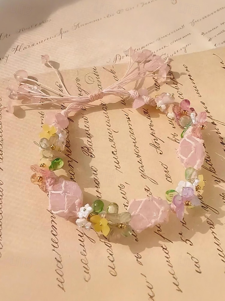 Bracciale da donna fatto a mano con pietre preziose floreali – perline di cristallo naturale, stile boho regolabile, ideale per abbigliamento casual, regali e outfit ispirati alla natura del 2025 a $14.99 –P9