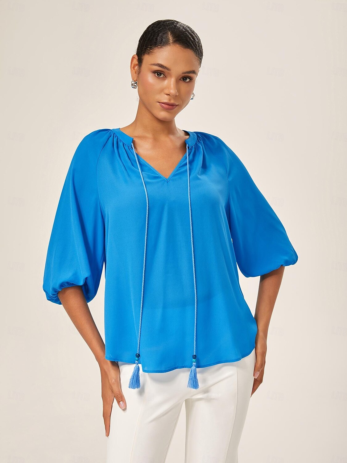 Blue Chiffon Ruched Vacation Top 2026 - $56.99 –P1