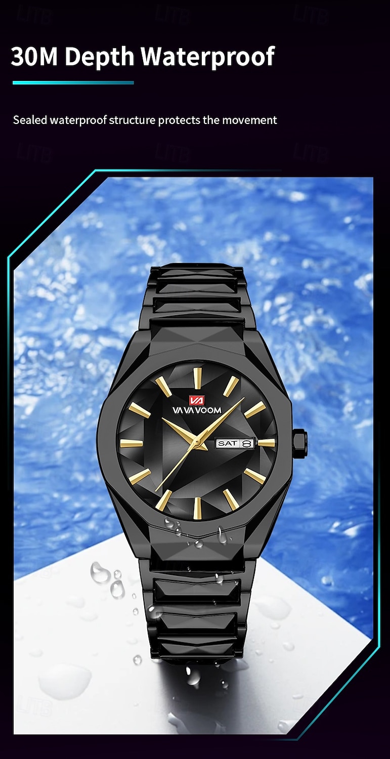 VA VA VOOM Men's Watch Business And Leisure Dual Calendar Waterproof Stainless Steel Strap Color Changing Dial Quartz Watch 2025 - $29.99 –P8