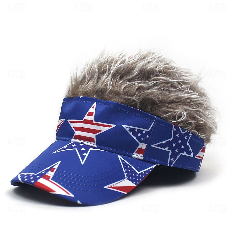 Voor heren Vizierhoed met puntige pruiken Nep haar vizier Pruik Heren Zonnehoed Baseballpet pruik hoed Koffie Grijs Mix van polyester / katoen Afdrukken Modieus Casual Dagelijks Independence Day 2025 - AU $15.99 –P1
