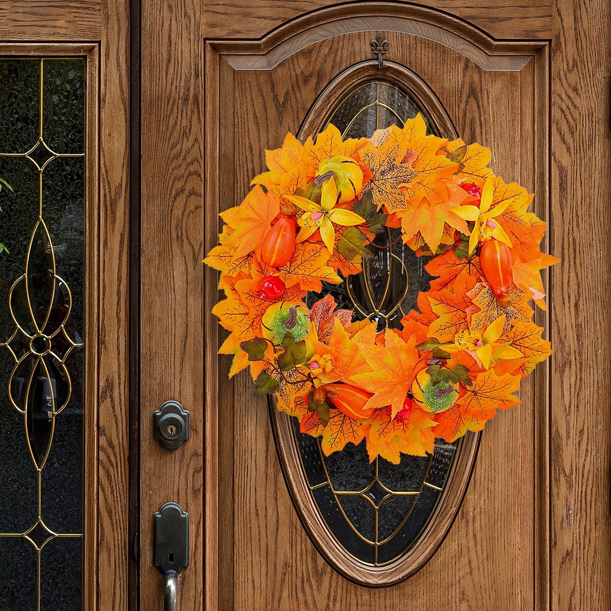 Fall Wreath for Front Door Thanksgiving Autumn Harvest Indoor Outdoor Decoration, Pumpkin and Maple Leaf Artificial Grapevine Wreath Halloween Home Decor 2025 - $29.99 –P6