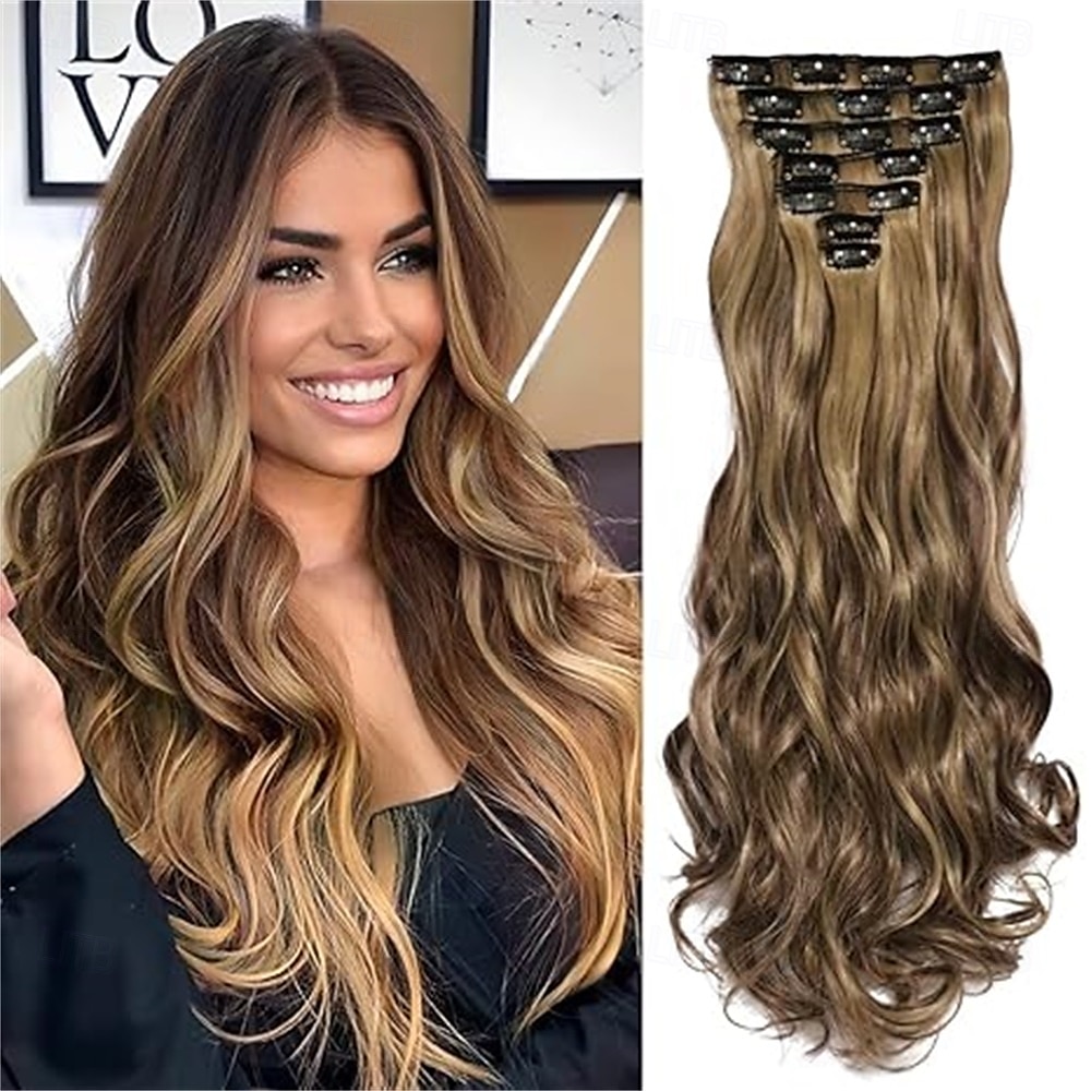 Синтетические экстензии Кудрявый Искусственные волосы 22 дюймы Наращивание волос На клипсе 7шт Мягкость Регулируется пушистый Жен. 2025 - $21.99 –P9