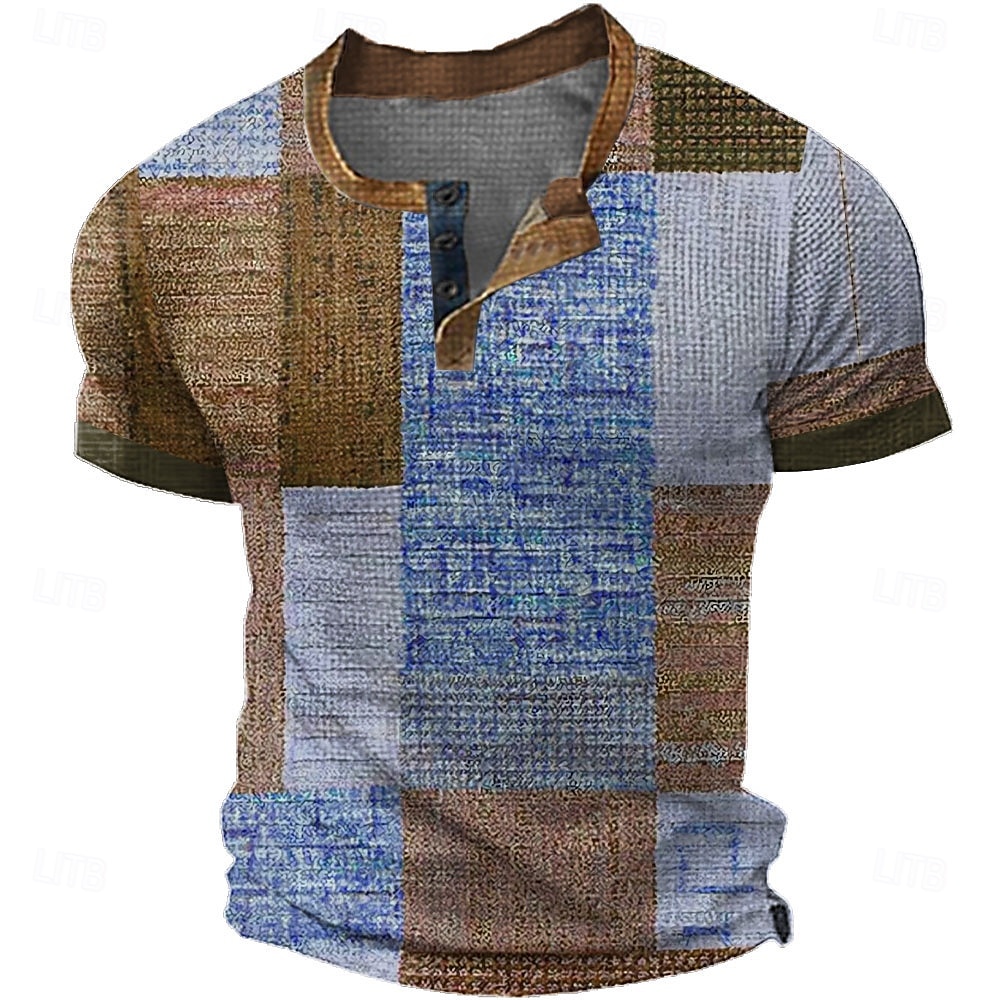 Miesten Tilkkutäkki Henley-paita Vohveli T-paita Lyhythihainen Päivittäin Retro / vintage Klassinen Urheilu ja ulkoilu Kausaliteetti Pyhäpäivä Kevät kesä Kaikki vuodenajat Vihreä Sininen Ruskea Harmaa 2025 - $19.99 –P3